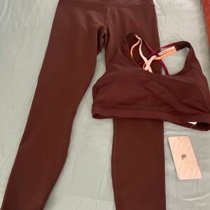 Fabletics Brown Leggings and Sports Bra Set